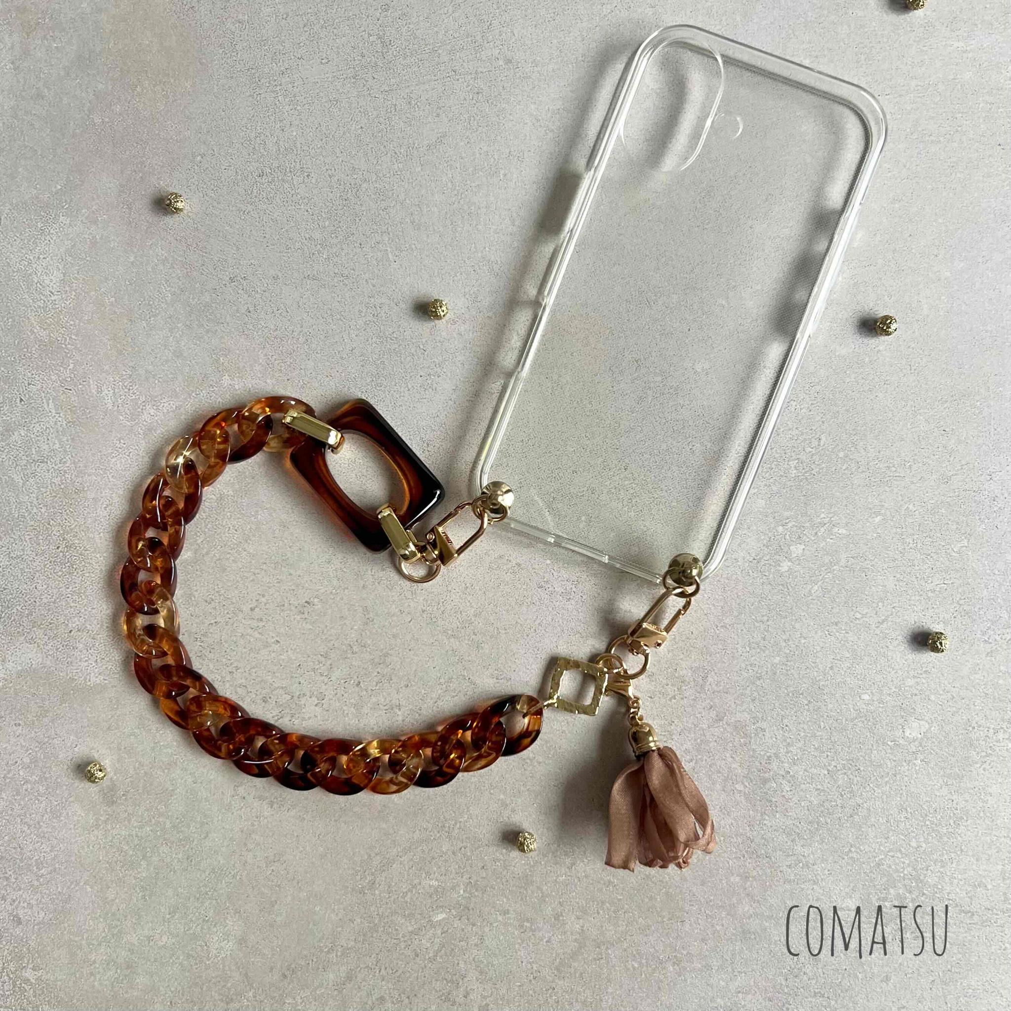 べっ甲Brown ハンドストラップ付きスマホケース 落下防止スマホストラップ付きスマホカバー | 2枚目